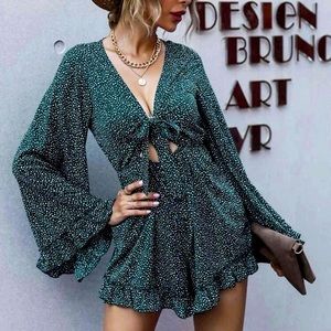 DARK GREEN PATTERNED ROMPER